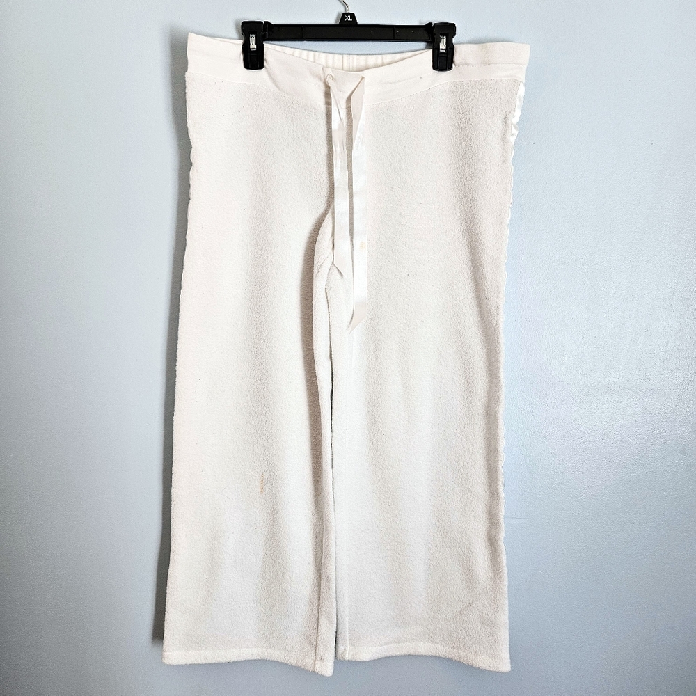 JLO Cream White Terry Hooded Robe Top & Pants w/ Satin Sports Stripe Size Large - Picture 7 of 14